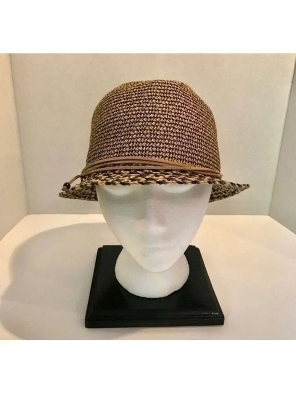 New! Nine West Straw Hat Leather Accent